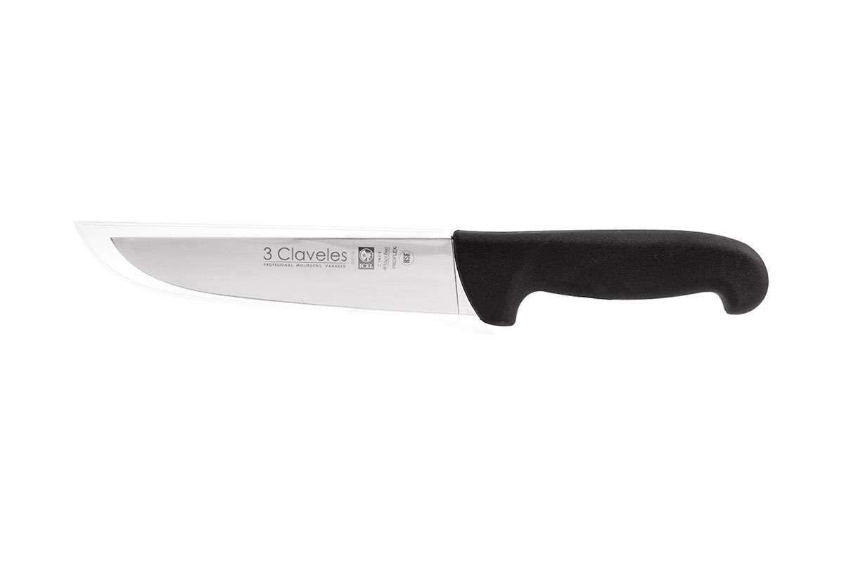 3 Claveles butcher knife with 18cm blade and black proflex handle 8070