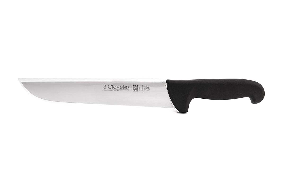 3 Claveles butcher knife with 24cm blade and black proflex handle 8072