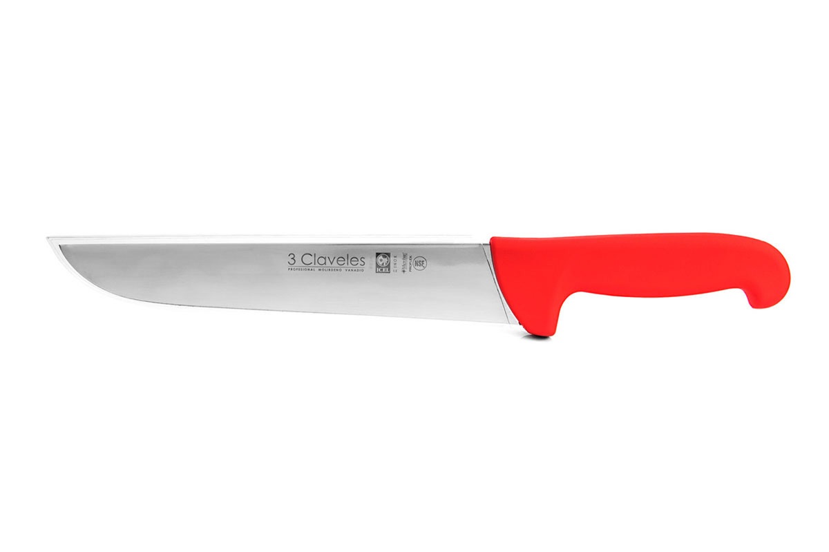 3 Claveles butcher knife with 24cm blade and red proflex handle