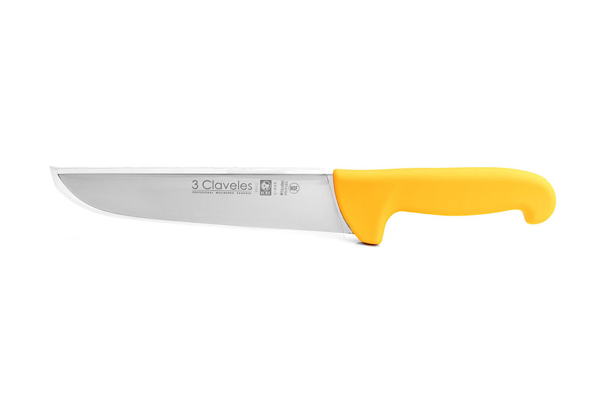 3 Claveles butcher knife with 20cm blade and yellow proflex handle