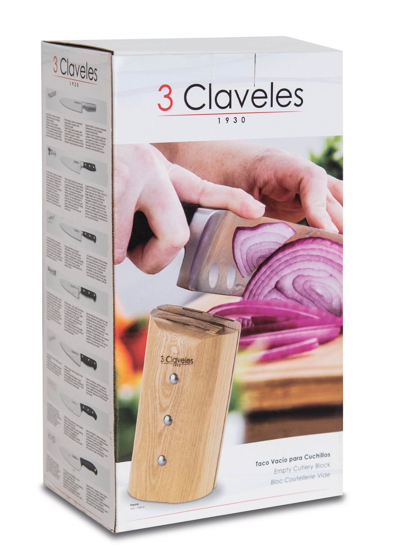Empty wooden block for 5 knives and scissors, 3 Claveles