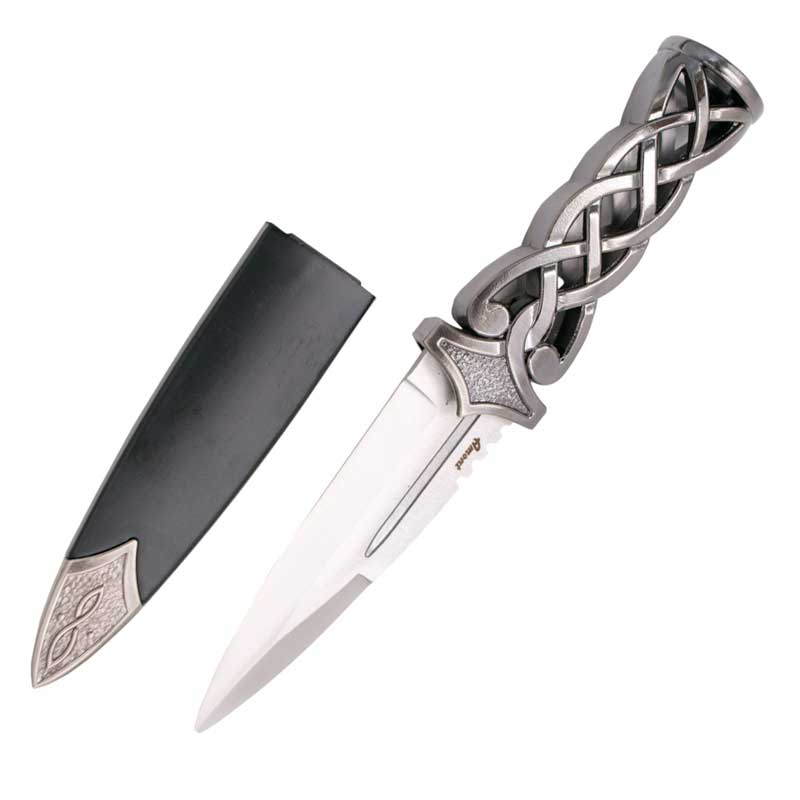 Antique dagger with 10.5 cm blade and braided nickel handle with ...