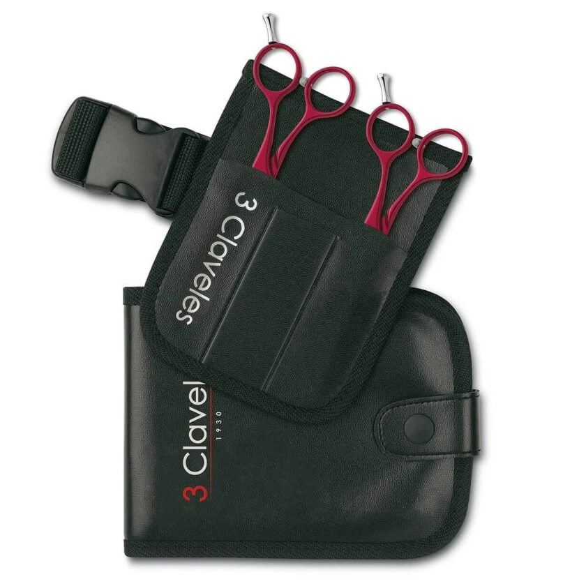 Rotes Duraluminium-Friseurset 5,5" mit Soft Edge 3 Claveles