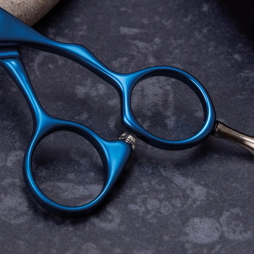 Tesoura de cabeleireiro duralumínio azul ES28 5,5" para esculpir 3 Claveles