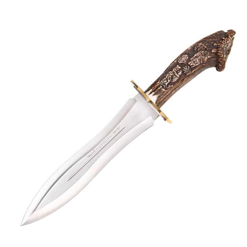 Muela Podenquero GV Jagdmesser mit Hirschhorngriff mit Hirschszene geschnitzt