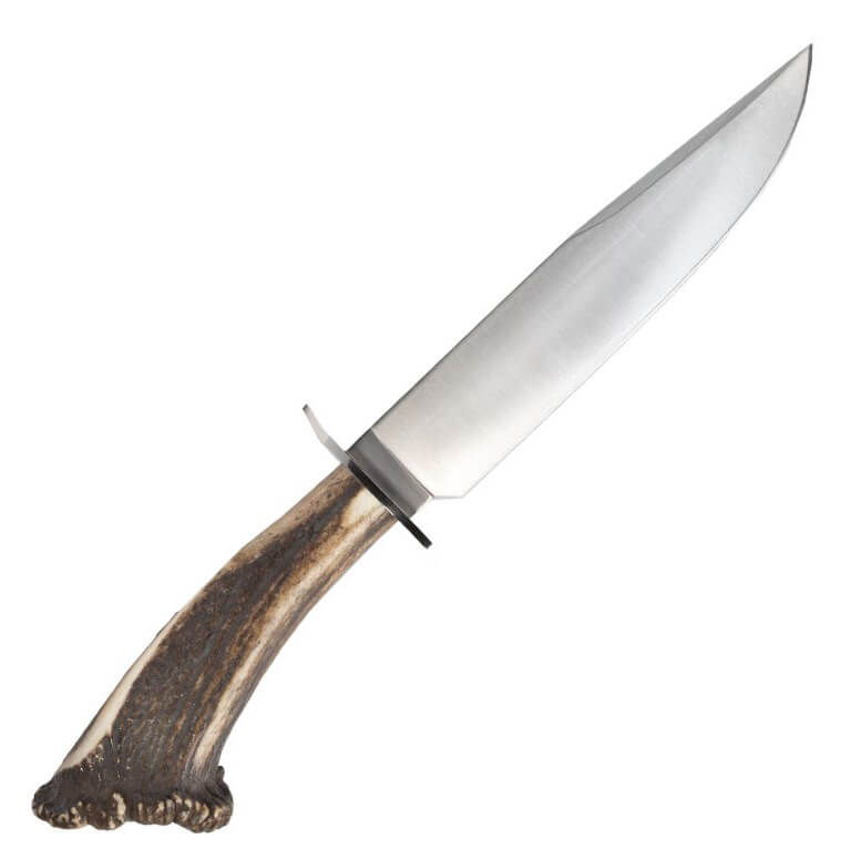 Muela Sarrio-19S hunting knife with deer antler handle with rosette and Molybdenum Vanadium steel blade of 19 cm