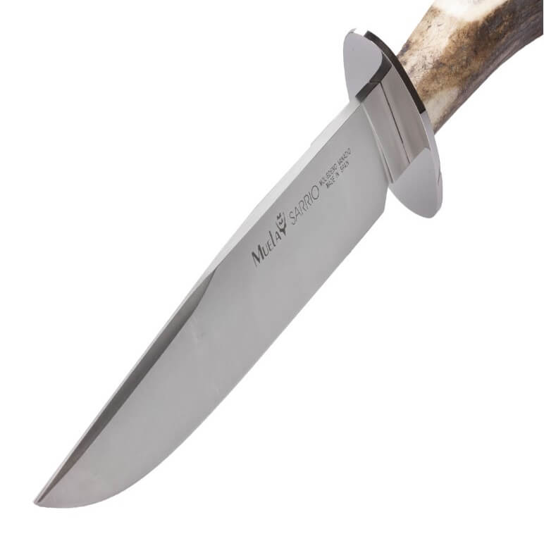 Muela Sarrio-19S hunting knife with deer antler handle with rosette and Molybdenum Vanadium steel blade of 19 cm