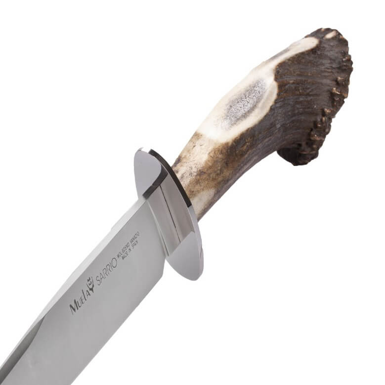 Muela Sarrio-19S hunting knife with deer antler handle with rosette and Molybdenum Vanadium steel blade of 19 cm