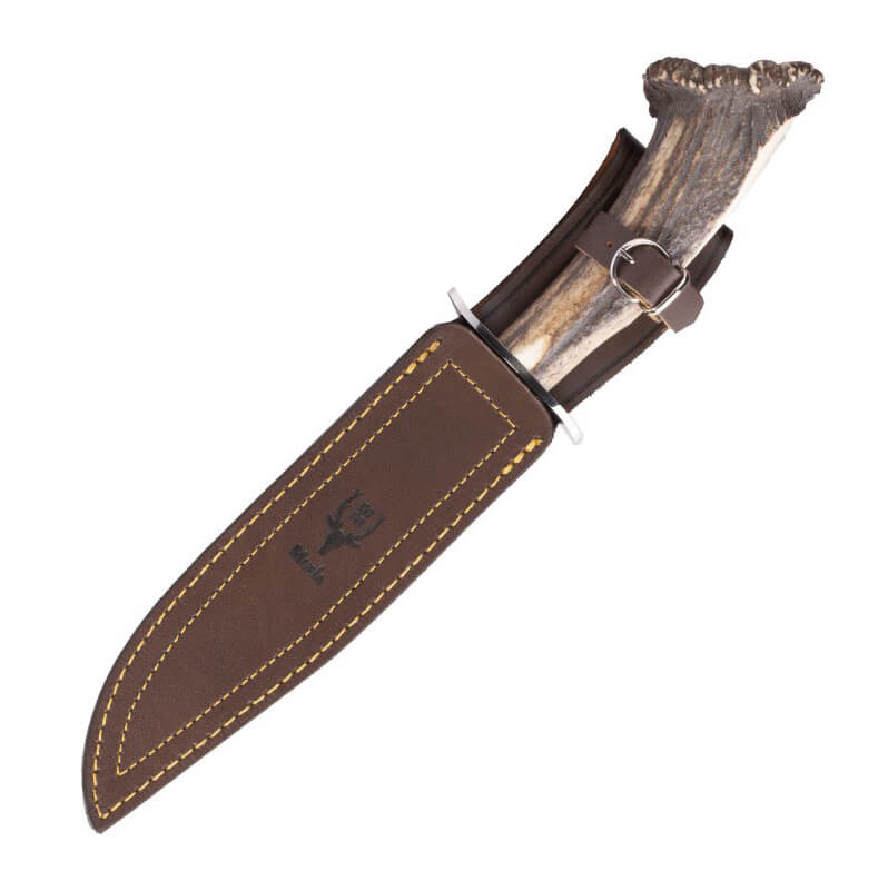 Muela Sarrio-19S hunting knife with deer antler handle with rosette and Molybdenum Vanadium steel blade of 19 cm