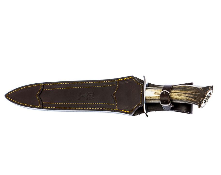 Couteau de chasse Muela Ursus 25S à double tranchant et manche en bois de cerf avec rosace