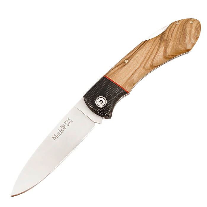 Messer mit Verriegelungssystem, schwarzem Micarta-Kropf und Olive...