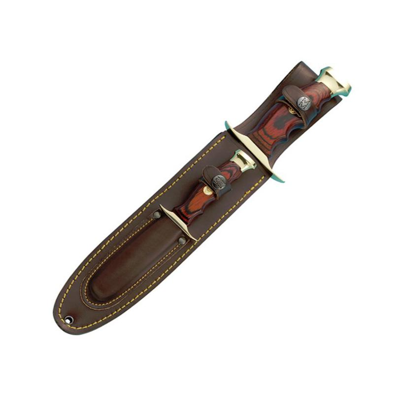 Conjunto de 2 facas de caça Muela Bowie com cabo de madeira prensada coral com comprimento da lâmina de 22 e 10 cm