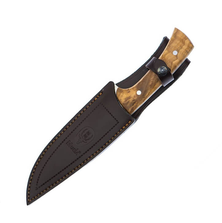 Faca de caça Muela Jabali com cabo de madeira de oliveira e lâmina de aço molibdênio vanádio de 17 cm