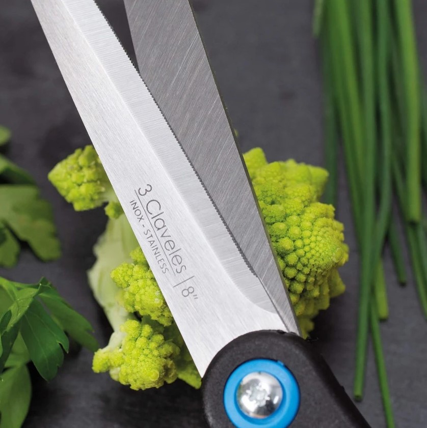 Tesoura de cozinha de 8" com cabo ergonômico azul macio