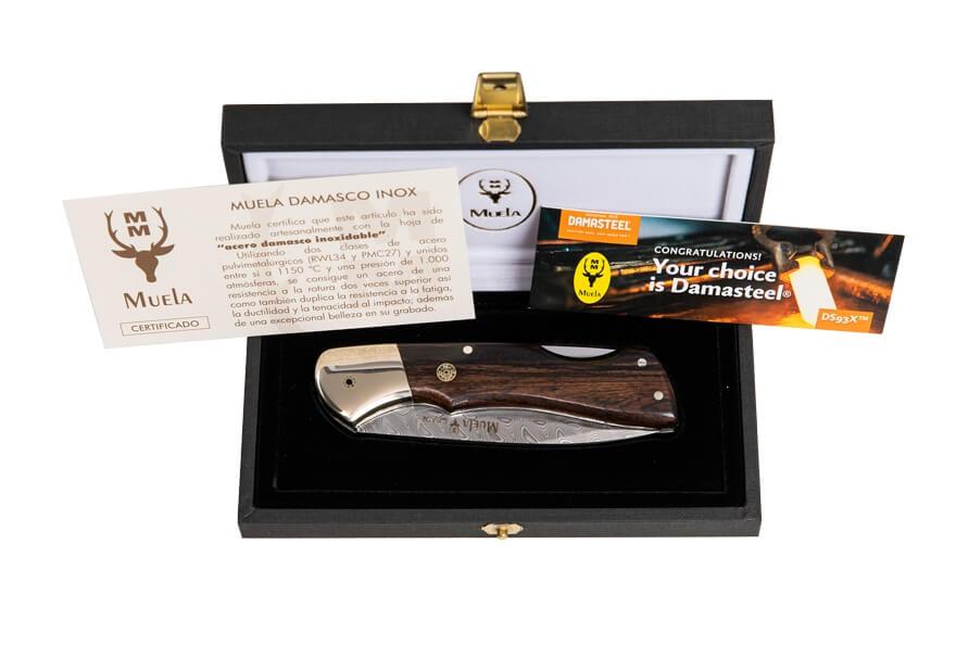 Coltello da caccia Muela BX con lama in acciaio damasco e manico in legno di granadillo