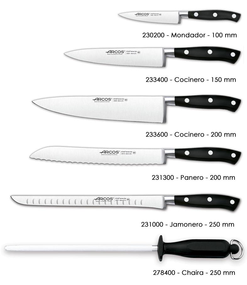 Arcos Riviera Negra Küchenset mit 5 Messern und Wetzstahl