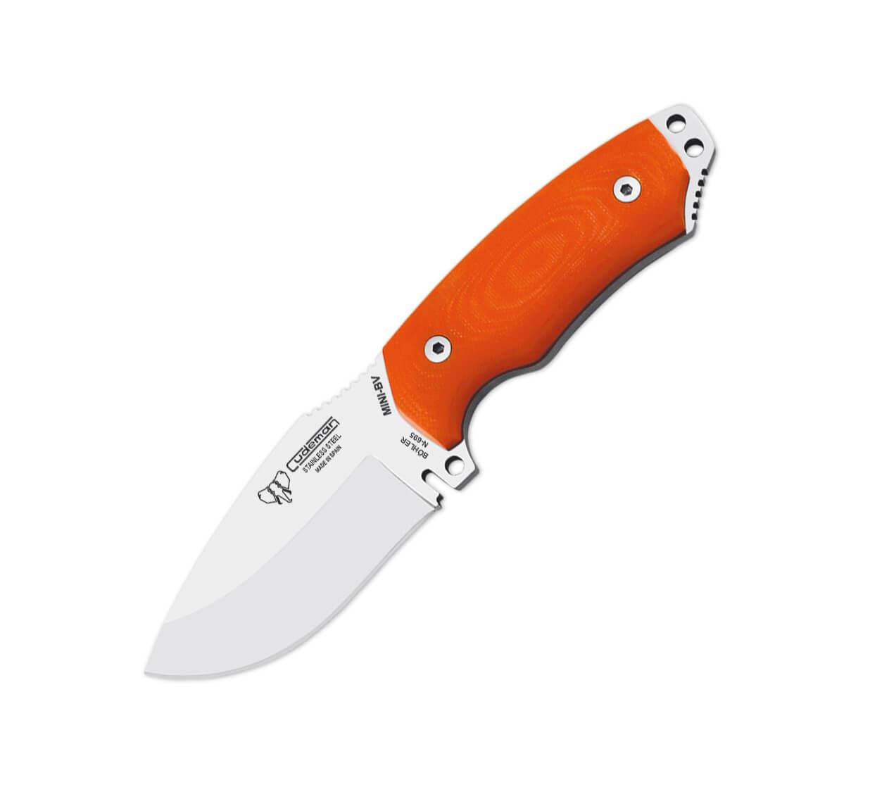 Faca Cudeman Mini Boina Verde. Punho laranja G10. Aço BÖHLER N-695. bainha kydex