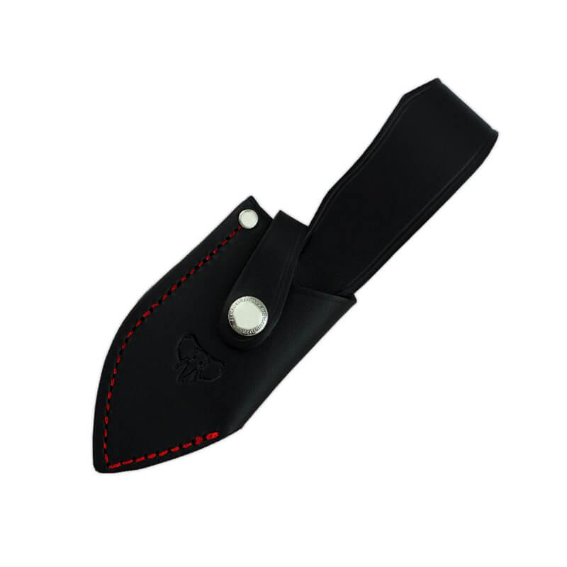 Faca Cudeman Mini Boina. Punho em micarta preta. Aço BÖHLER N-695. Capa de couro.