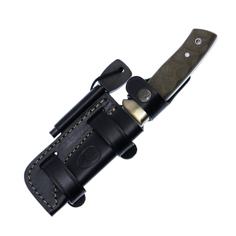 Couteau de survie Muela Kodiak 10G avec écailles en micarta vert et étui multiposition avec magnésium