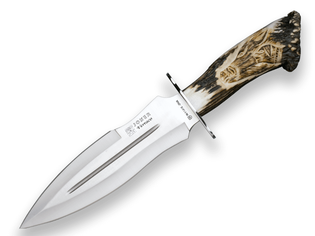 Cuchillo de caza Joker Verraco con puño de asta de ciervo tallado...