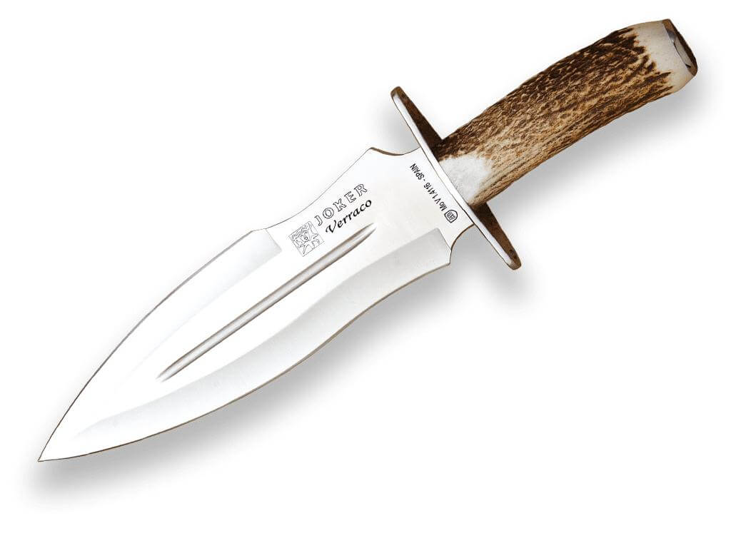 Cuchillo de remate Joker Verraco con puño de asta de ciervo y hoj...