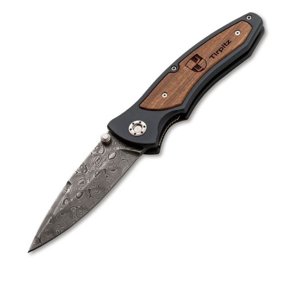 Boker Tirpitz-Damast pocket knife with damascus blade and aluminu...