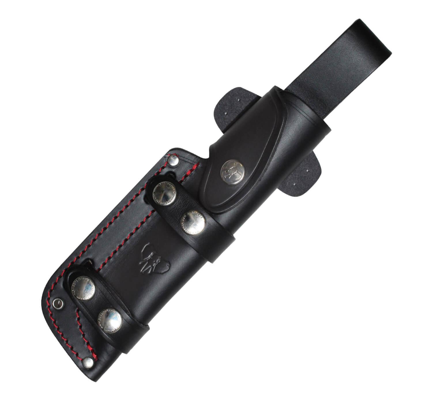 Cudeman MT5 Messer. Griff aus schwarzem Micarta. Böhler N-695 Stahl. Lederetui