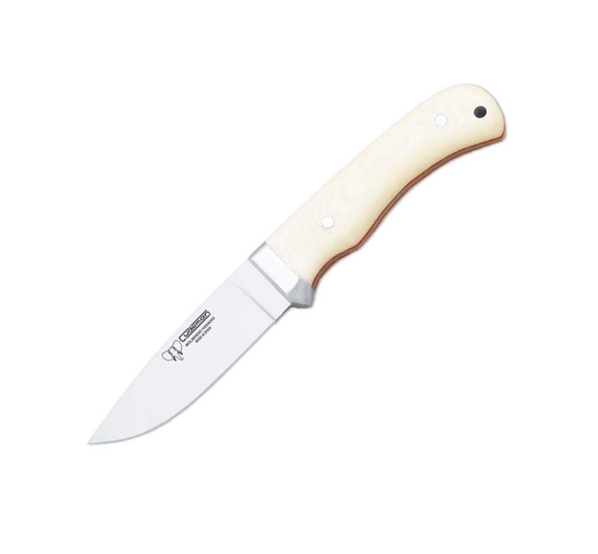Couteau de chasse Cudeman avec manche en micarta blanc et lame de 9 cm