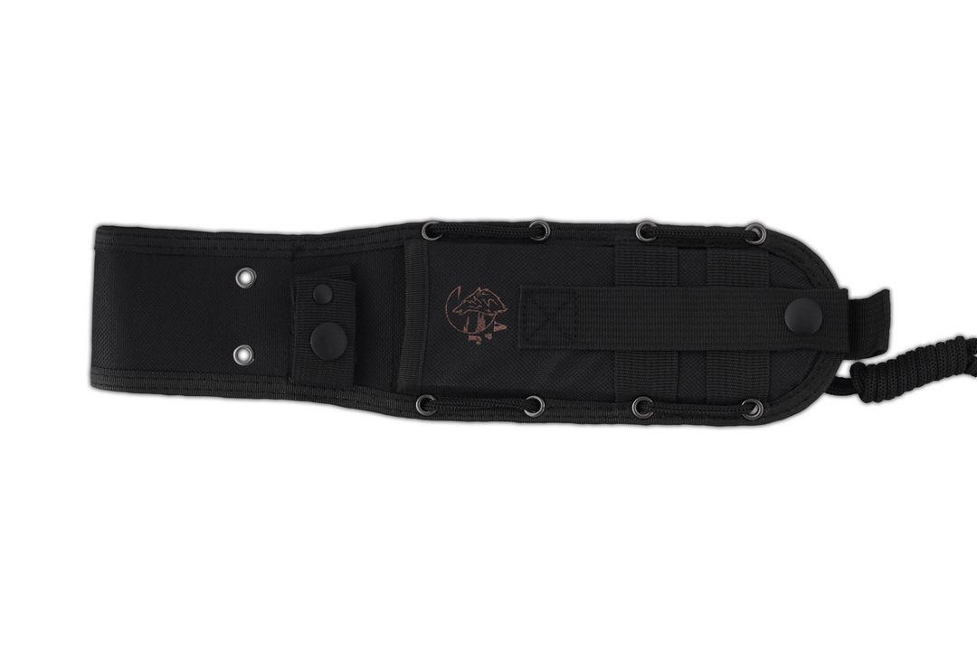 Couteau de bushcraft JV Chacal Makro avec manche en micarta noir et étui en cordura
