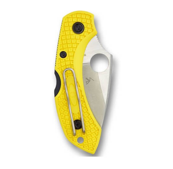 Coltello tattico Spyderco Dragonfly 2 con manico FRN giallo e lama in acciaio H1 con bordo seghettato