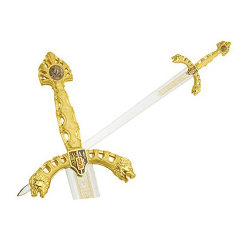 Rolandschwert mit goldenem Griff und Verzierungen 564