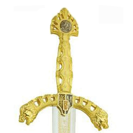 Rolandschwert mit goldenem Griff und Verzierungen 564