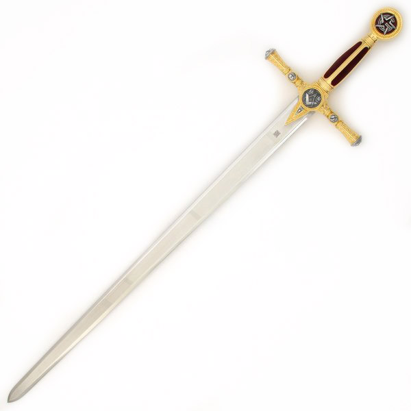 Freimaurerschwert mit goldenem und rotem Griff mit Silberverzieru...