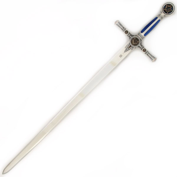 Freimaurerschwert mit silbernem und blauem Griff mit Gravuren 776