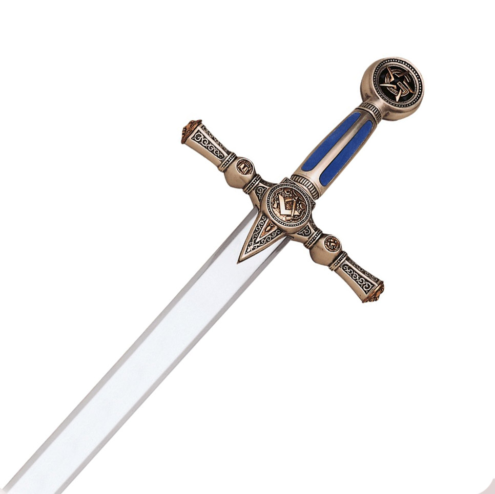 Espada maçônica com punho prateado e azul com gravuras 776