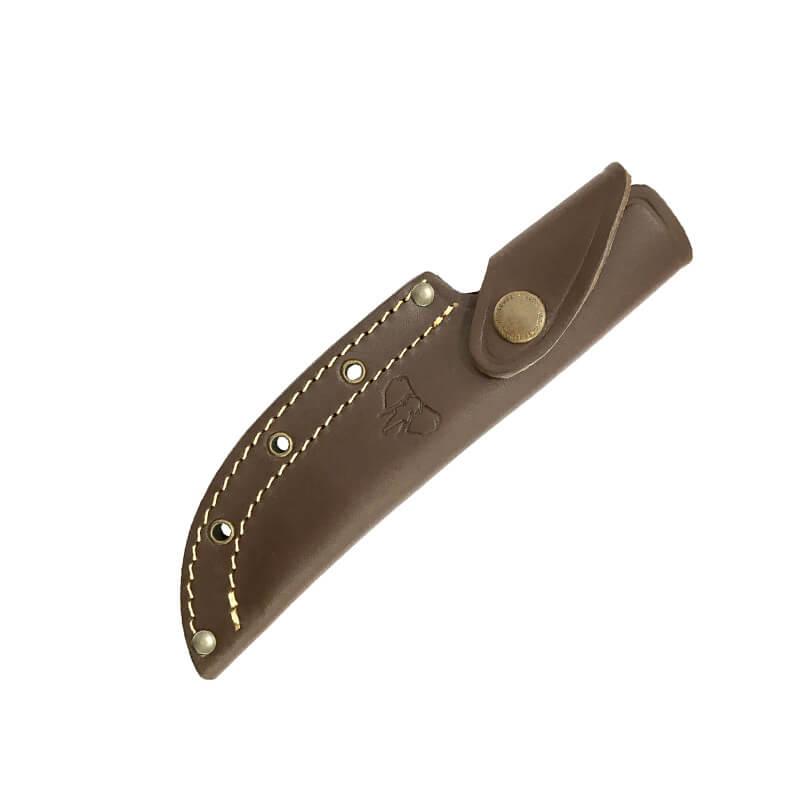 Couteau Bushcraft avec lame en acier Böhler N695 de 11 cm. Écailles en micarta marron et étui en cuir