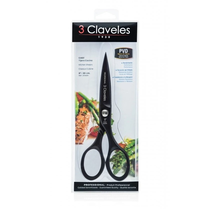 Forbici da cucina da chef 8" in acciaio inox con rivestimento PVD al Nitruro di Titanio nero