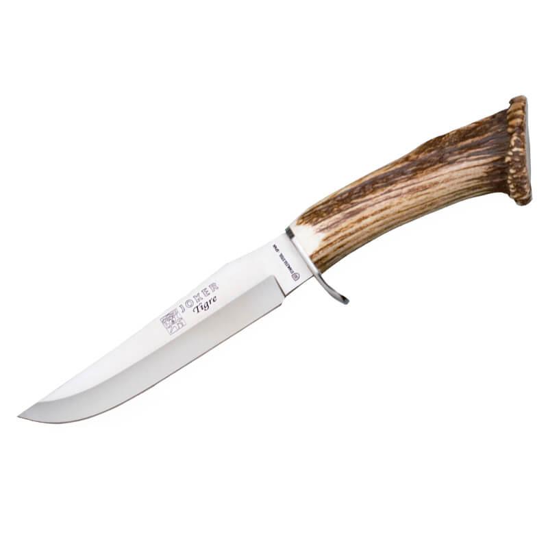 Couteau de chasse Joker Tigre avec manche en bois de cerf avec rosace et lame de 17 cm