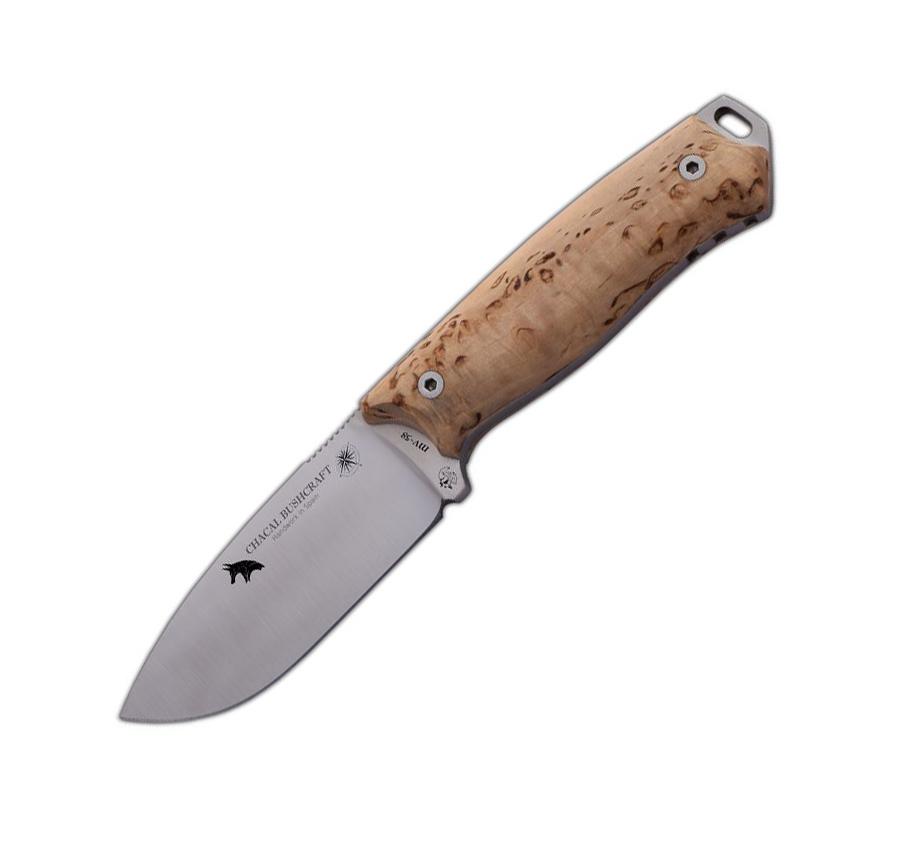 Faca tática JV Chacal bushcraft com cabo de madeira de bétula e b...