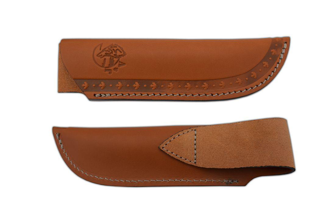 Coltello tattico bushcraft JV Chacal con manico in legno di betulla e fodero in pelle