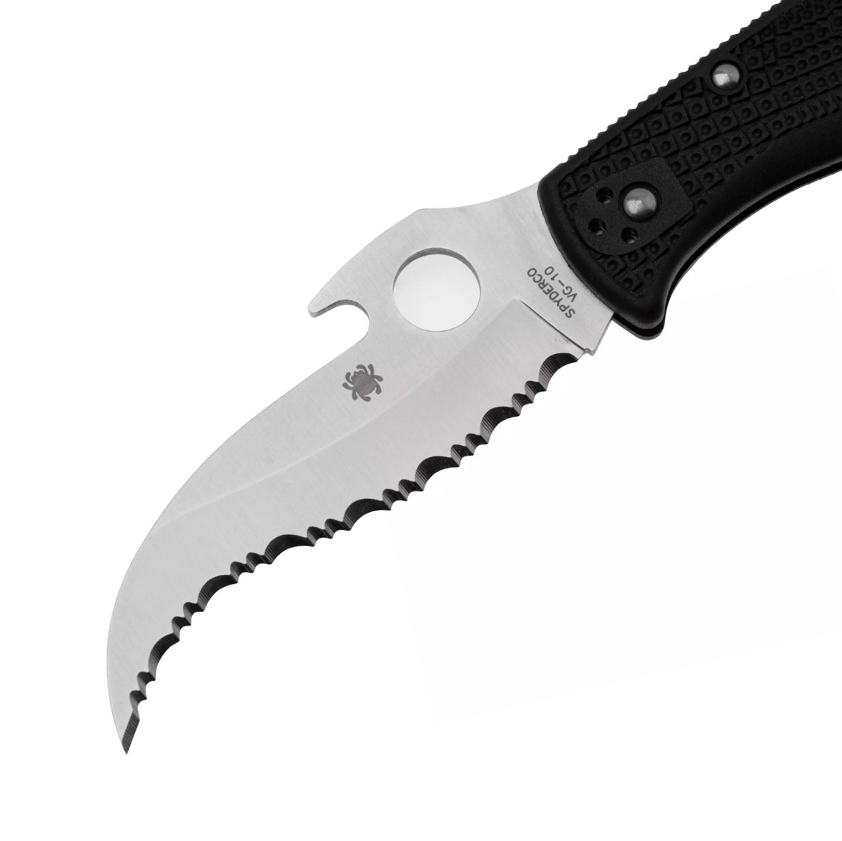 Navaja Matriarch 2 de Spyderco con mango de FRN negro y hoja dentada de VG10 con apertura Emerson