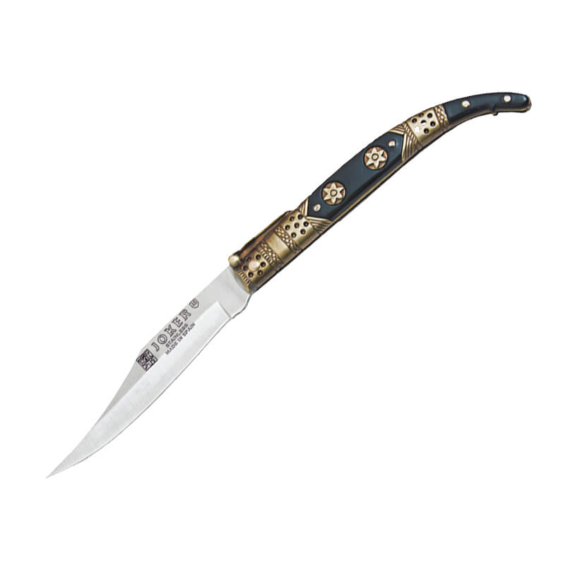 Navaja clásica Joker con puño de zamak negro y dorado decorado y ...