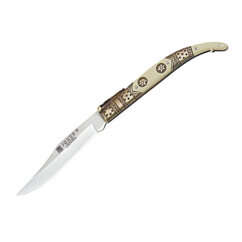 Klassisches Joker-Taschenmesser mit verziertem Griff aus weiß-gol...
