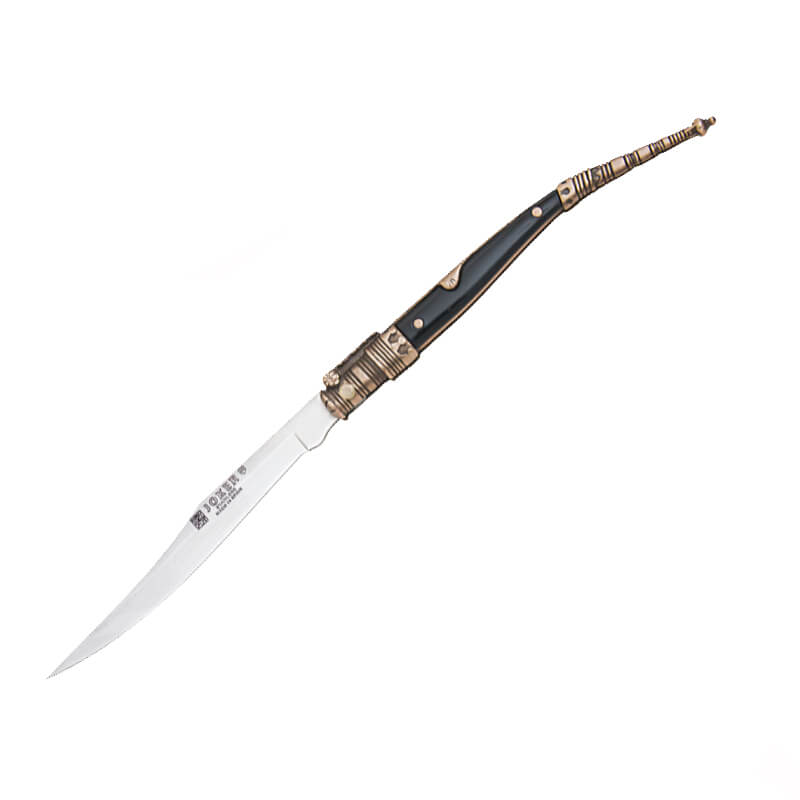 Navaja clásica estilete con mango de zamak negro y dorado decorad...