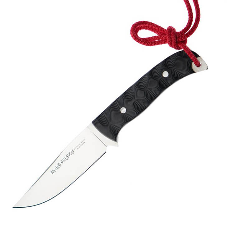 Coltello Muela Husky con scaglie in micarta nera con fodero in pe...