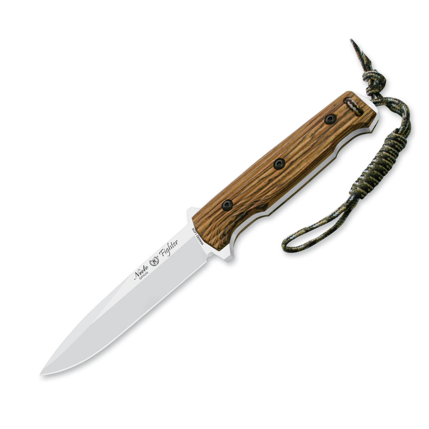 Faca tática Fighter com cabo em cocobolo e lâmina cheia de 15 cm