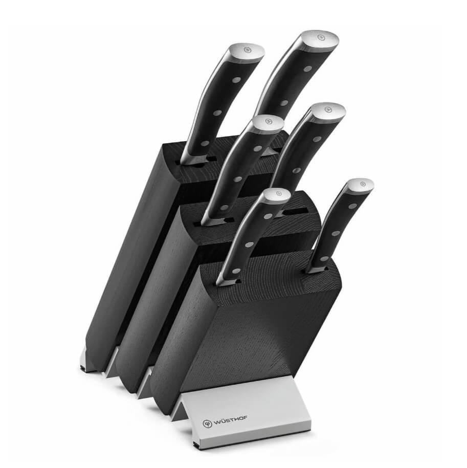 Bloc de cuisine noir Wusthof Classic Ikon avec 6 couteaux 9876