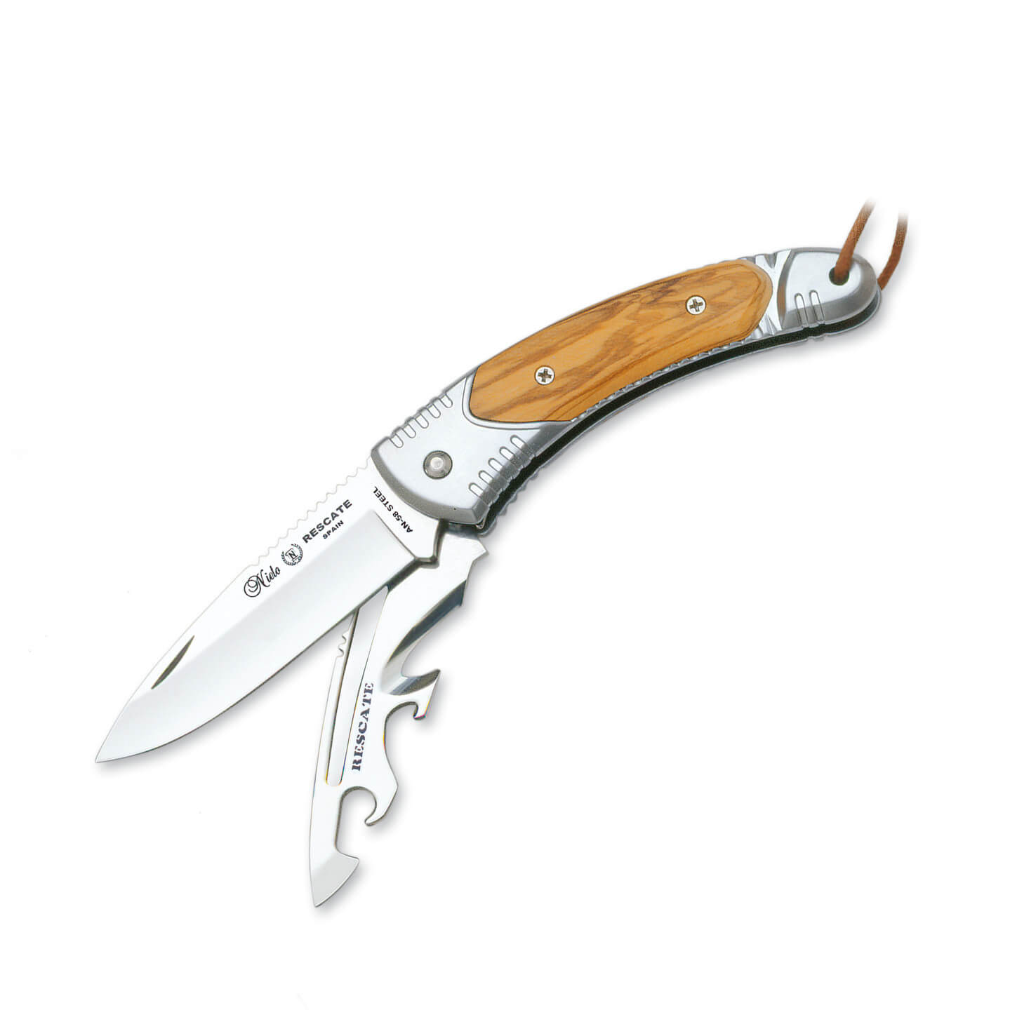 Nieto Rescate Taschenmesser mit Hartchrom- und Olivenholzgriff un...