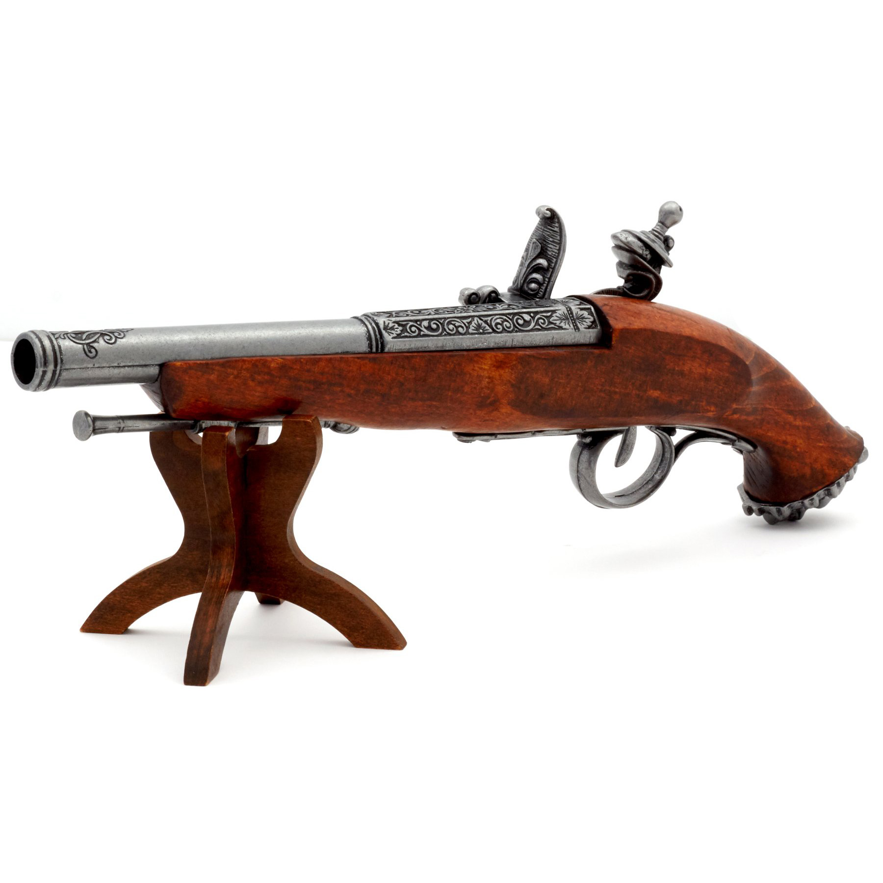 Steinschloss-Piratenpistole aus Holz und Metall aus dem 18. Jahrhundert