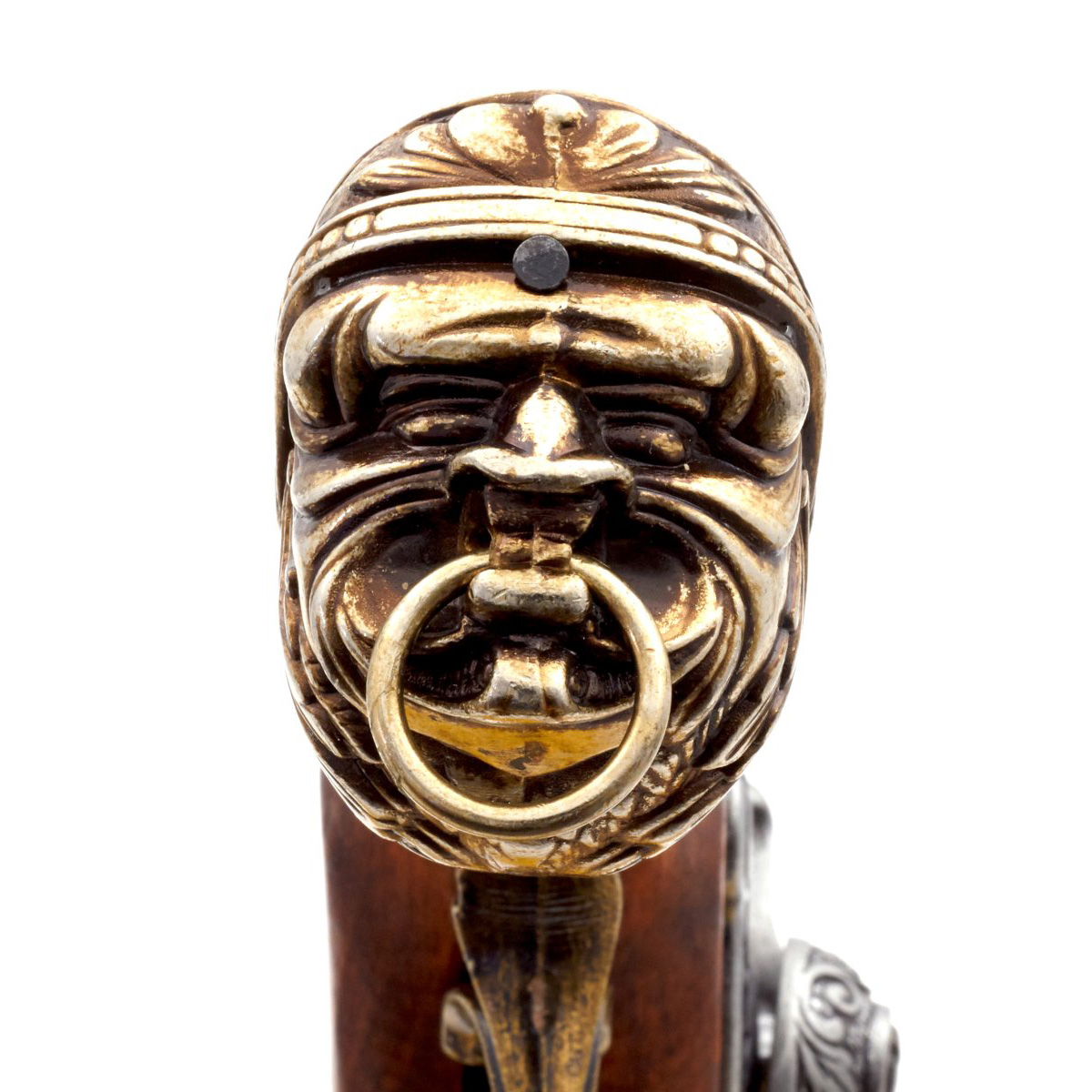 Piraten-Perkussionspistole aus Holz und Metall, Messingfinish, Italien, 18. Jahrhundert